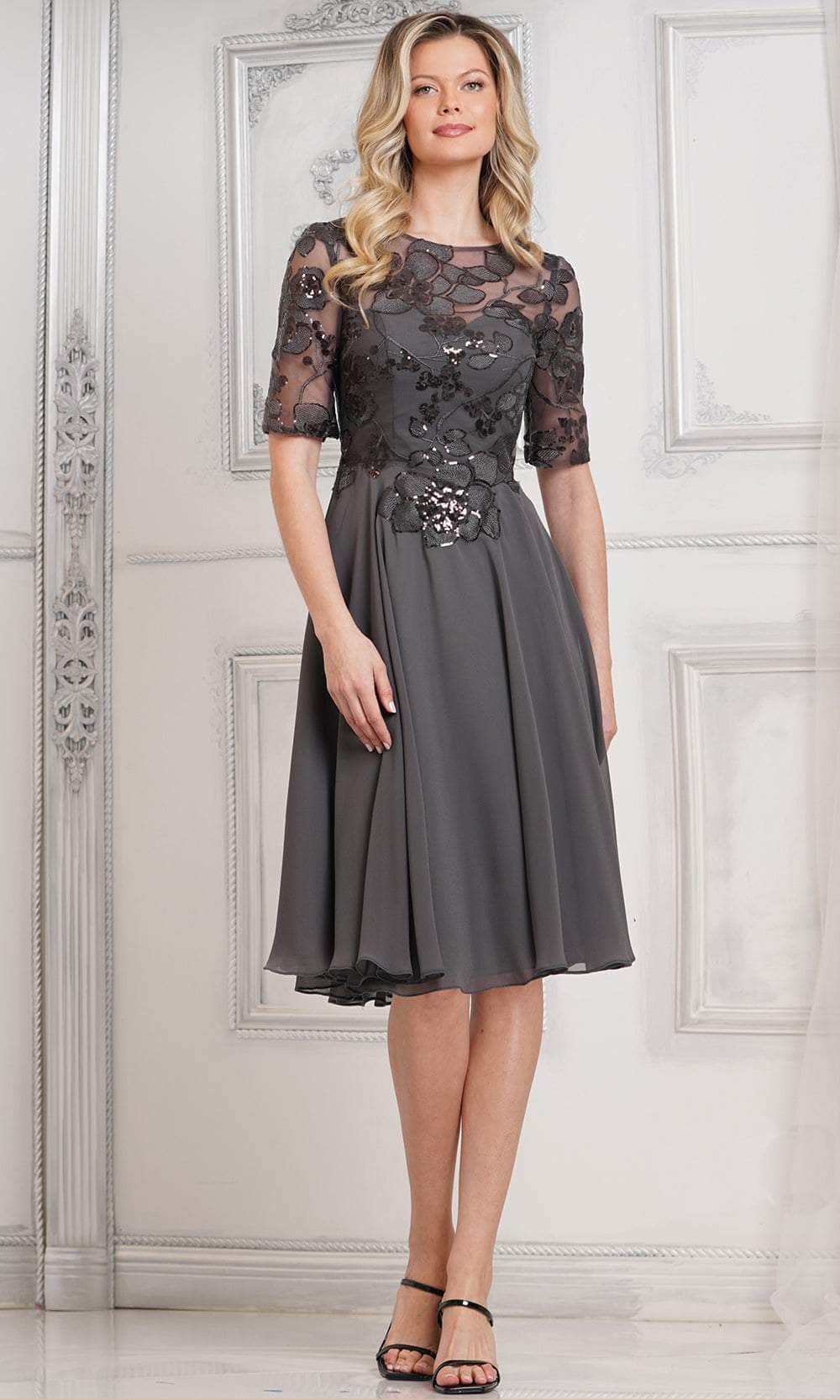 Marsoni M286S Knee Length Semi-Formal Dress Charcoal / 14 Marsoni M286S Knee Length Semi-Formal Dress Charcoal / 14