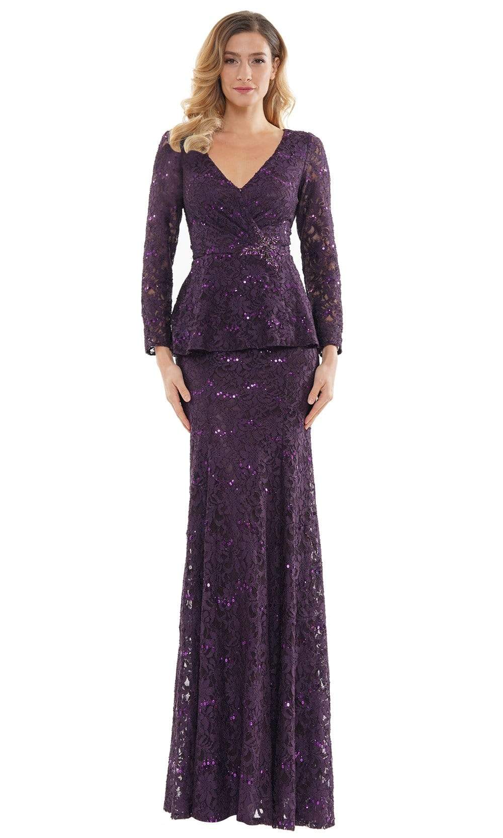 Marsoni by Colors - M306 V-Neck Trumpet Evening Dress Mother of the Bride Dresses 6 / Eggplant