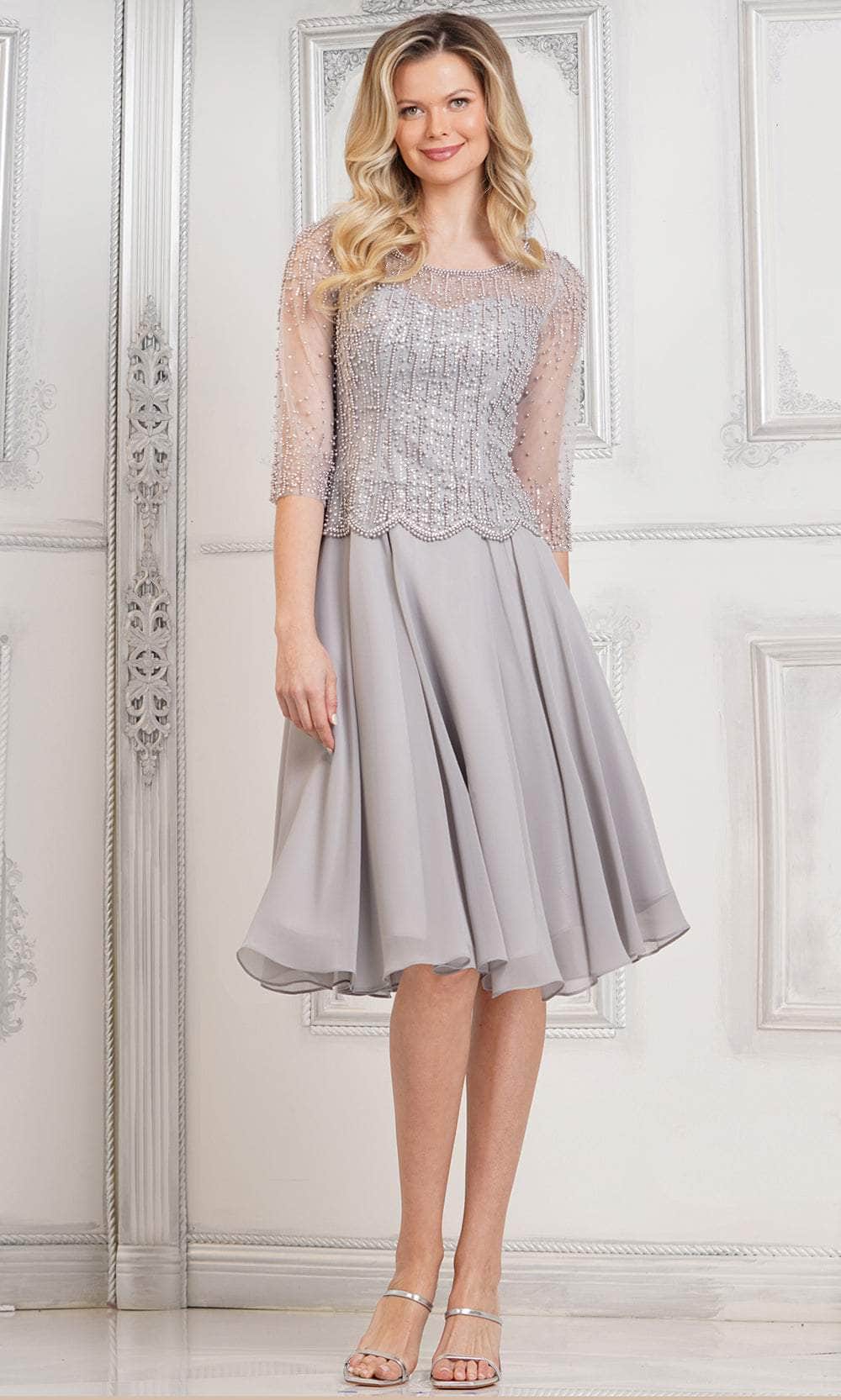 Marsoni by Colors M312S - Quarter Sleeve A-Line Cocktail Dress Special Occasion Dresses Dresses 6 / Grey