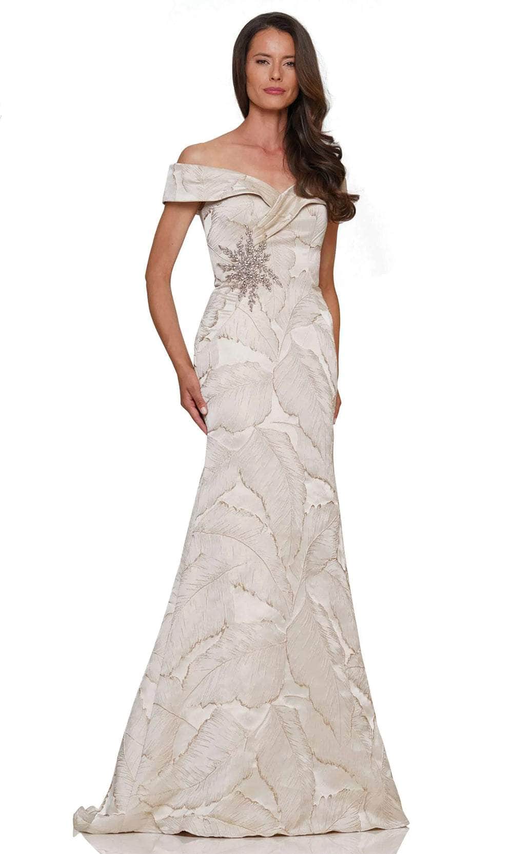 Marsoni by Colors MV1266 - Jeweled Off Shoulder Evening Dress Special Occasion Dresses Dresses 4 / Champagne