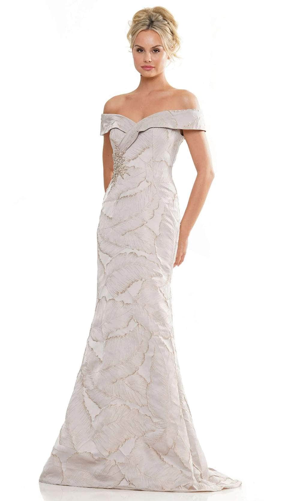 Marsoni by Colors MV1266 - Jeweled Off Shoulder Evening Dress Special Occasion Dresses Dresses 4 / Taupe