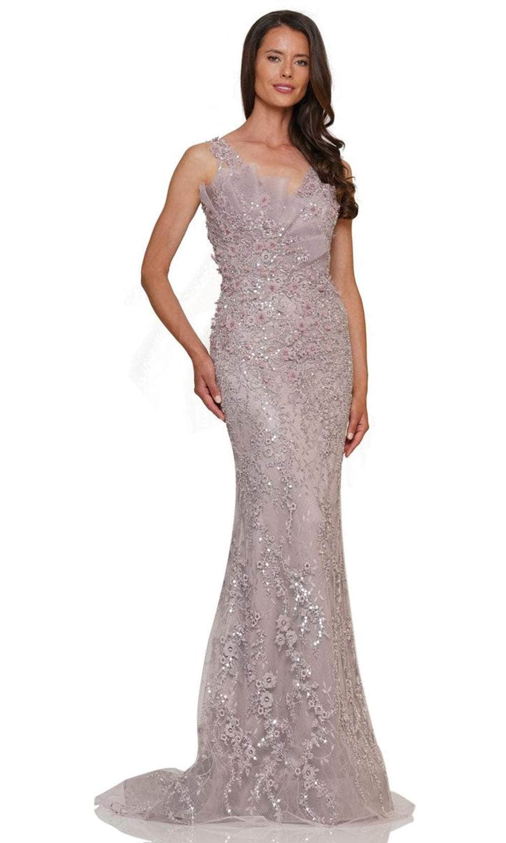 Marsoni by Colors MV1279 - V-Neck Embroidered Long Dress Special Occasion Dresses Dresses 4 / Mauve