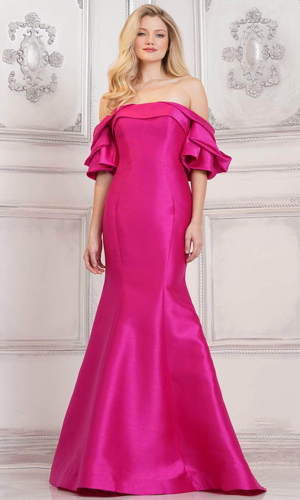Marsoni by Colors MV1290 - Draped Mermaid Evening Gown Special Occasion Dresses Dresses 4 / Fuchsia