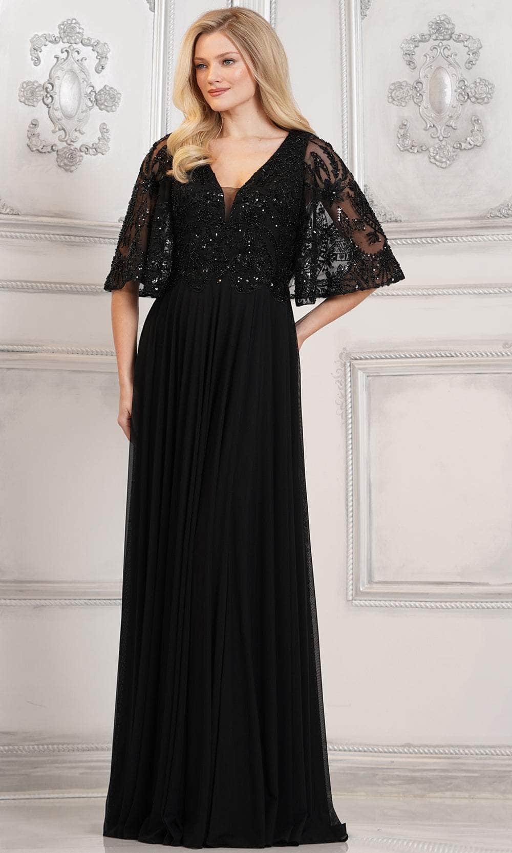 Marsoni by Colors MV1302 - Cape Detailed Evening Dress Special Occasion Dresses Dresses 6 / Black
