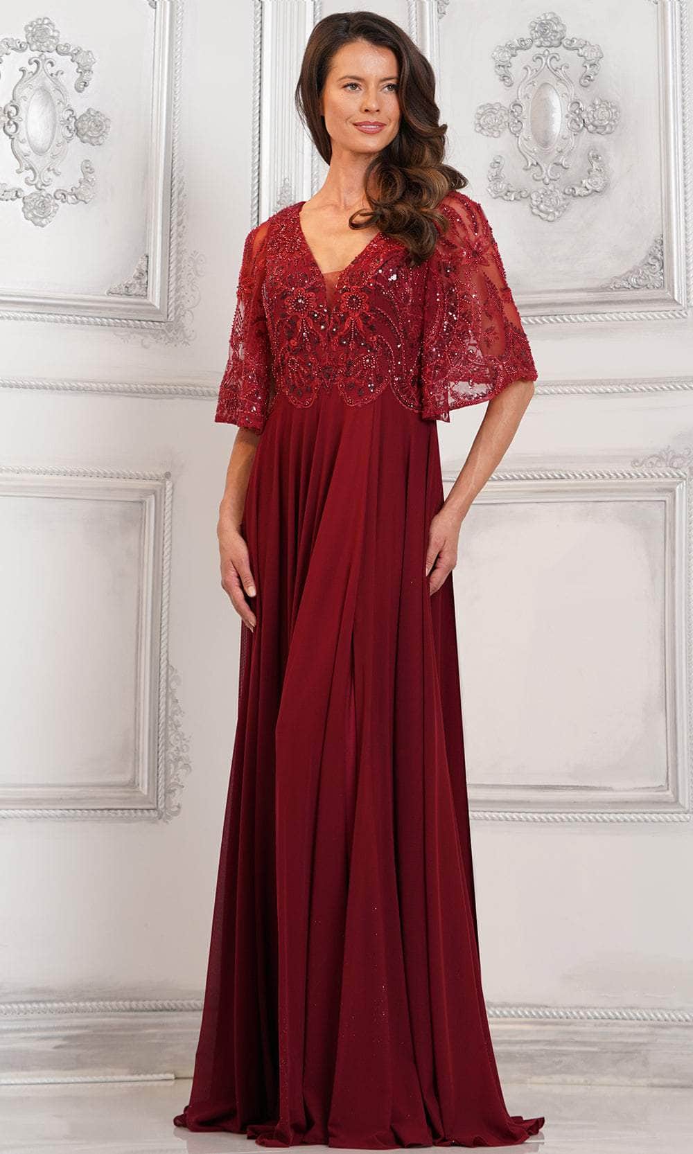 Marsoni by Colors MV1302 - Cape Detailed Evening Dress Special Occasion Dresses Dresses 6 / Wine