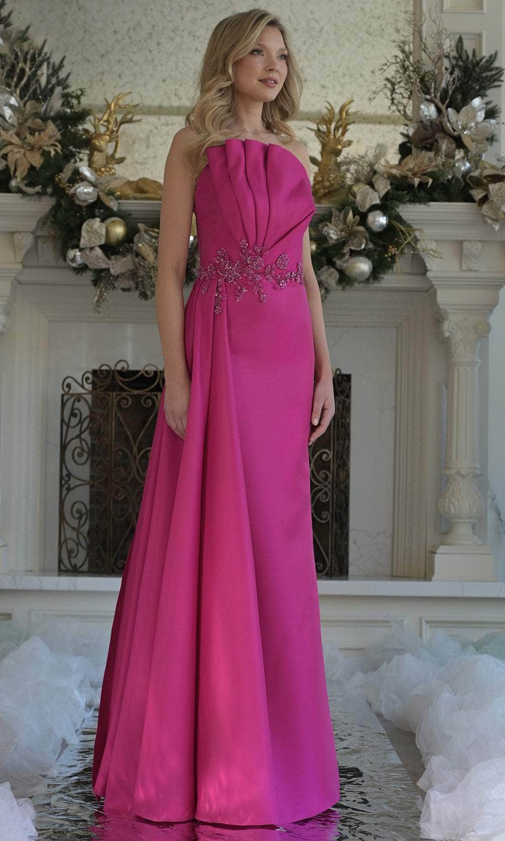 Marsoni by Colors MV1356 - Asymmetric Long Gown with Side Drape Prom Dresses