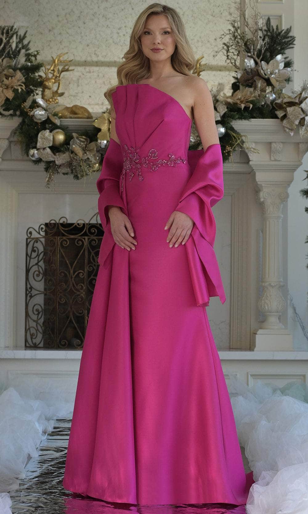 Marsoni by Colors MV1356 - Asymmetric Long Gown with Side Drape Prom Dresses