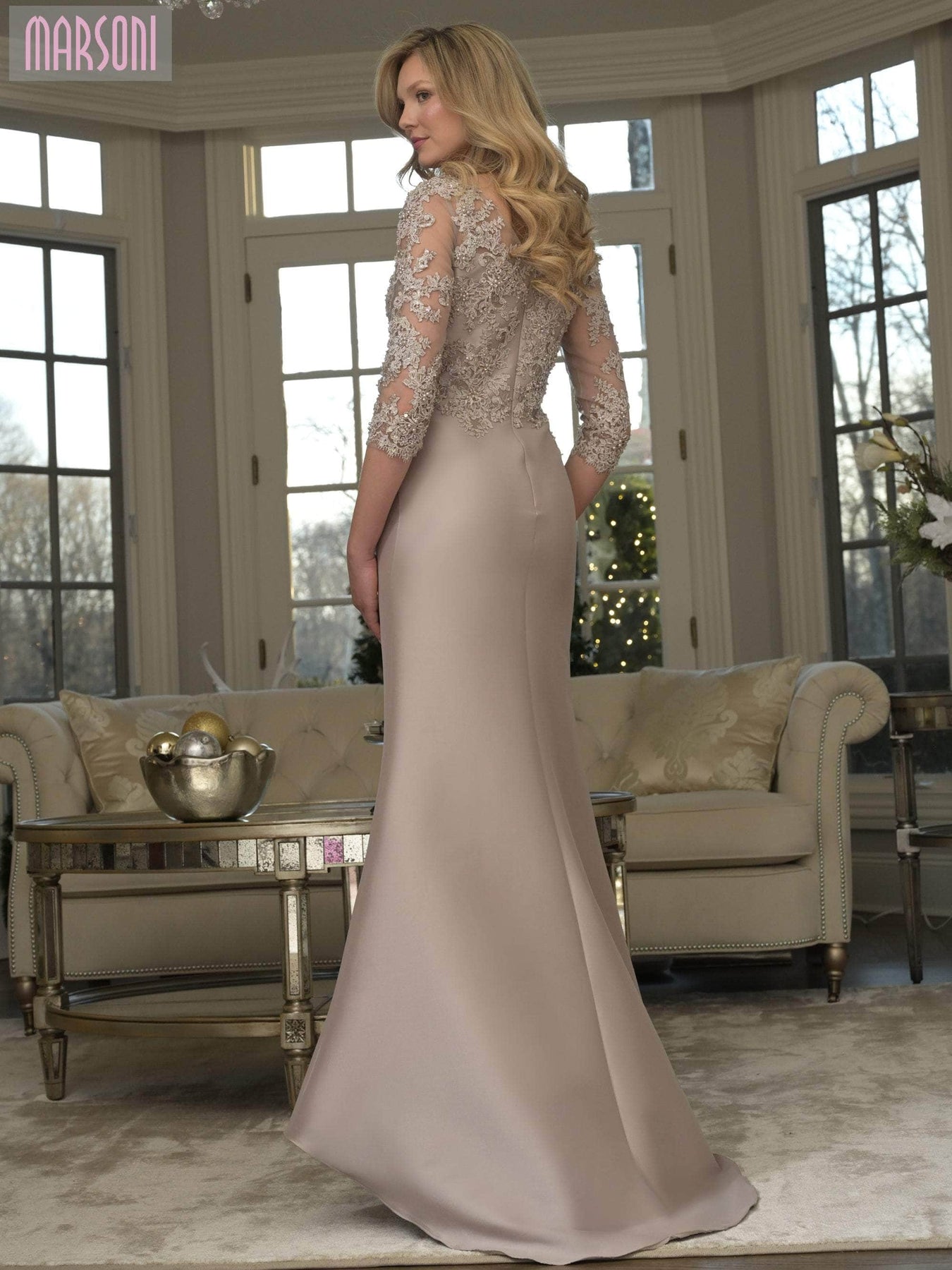 Marsoni by Colors MV1357 - Quarter Sleeve Beaded Lace Evening Gown Mother of the Bride Dresses