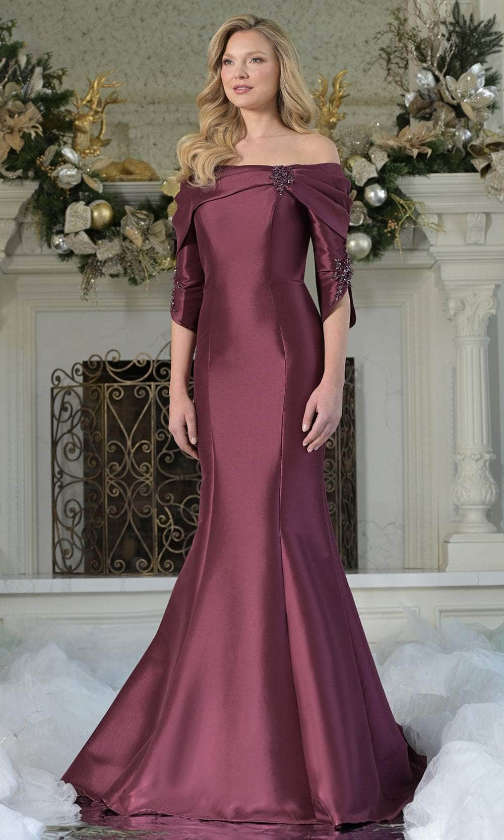 Marsoni by Colors MV1360 - Quarter Sleeve Beaded Applique Gown Mother of the Bride Dresses