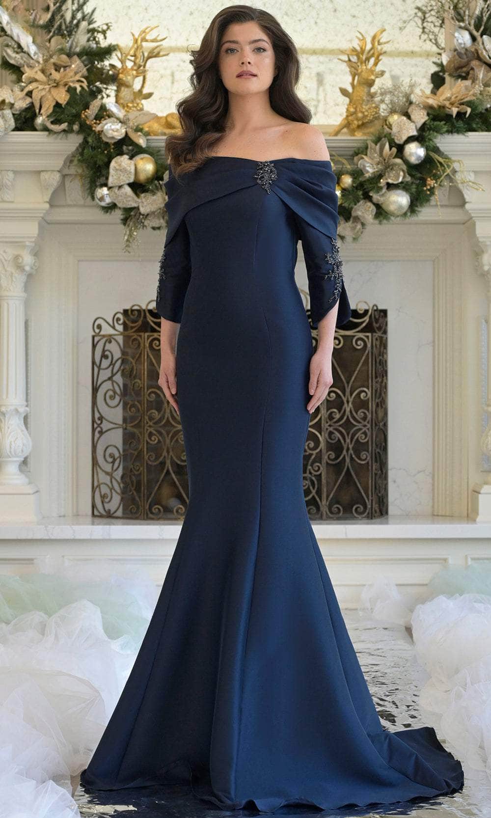 Marsoni by Colors MV1360 - Quarter Sleeve Beaded Applique Gown Mother of the Bride Dresses