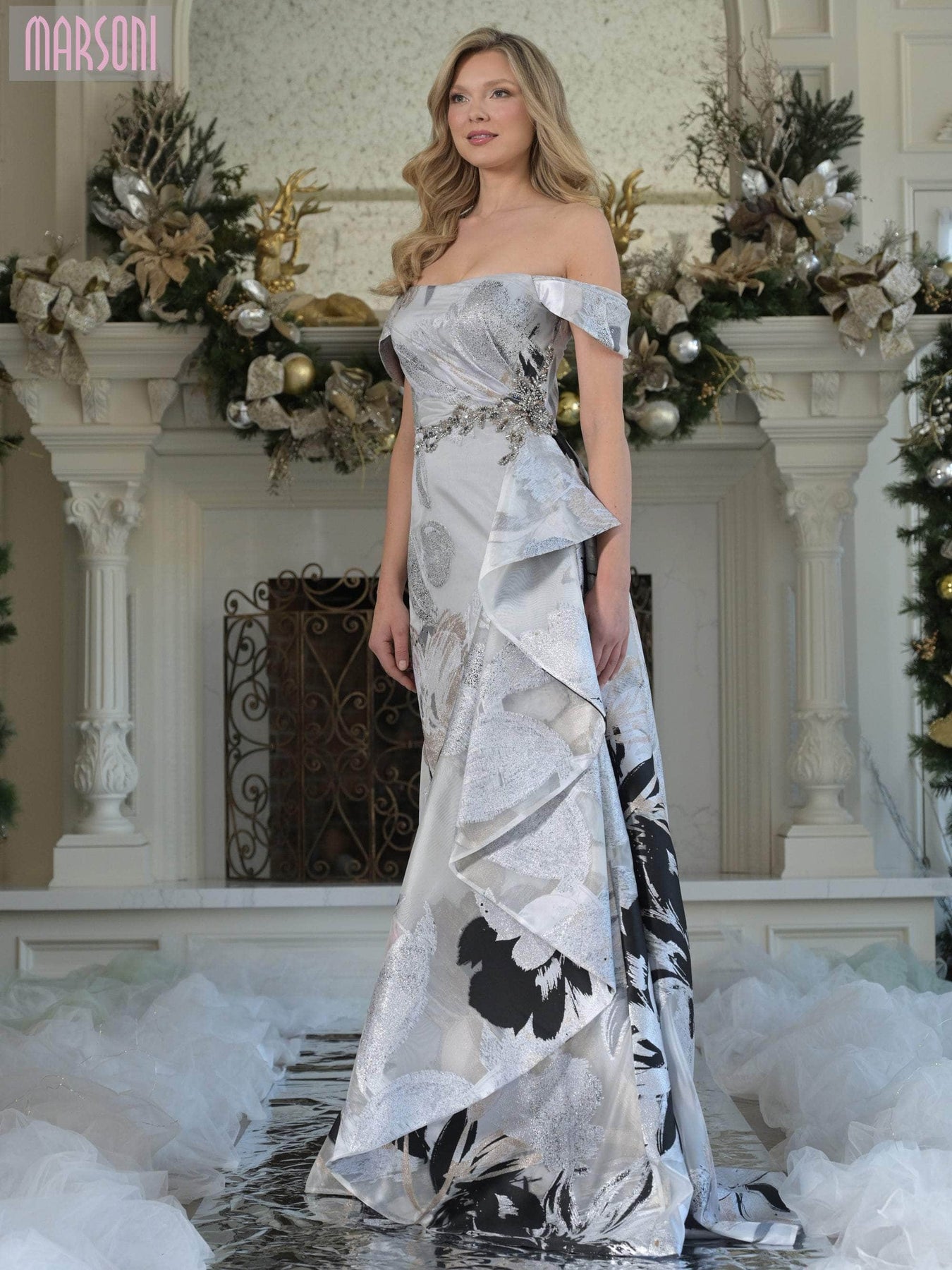 Marsoni by Colors MV1368 - Embellished Sheath Gown with Side Draped Mother of the Bride Dresses