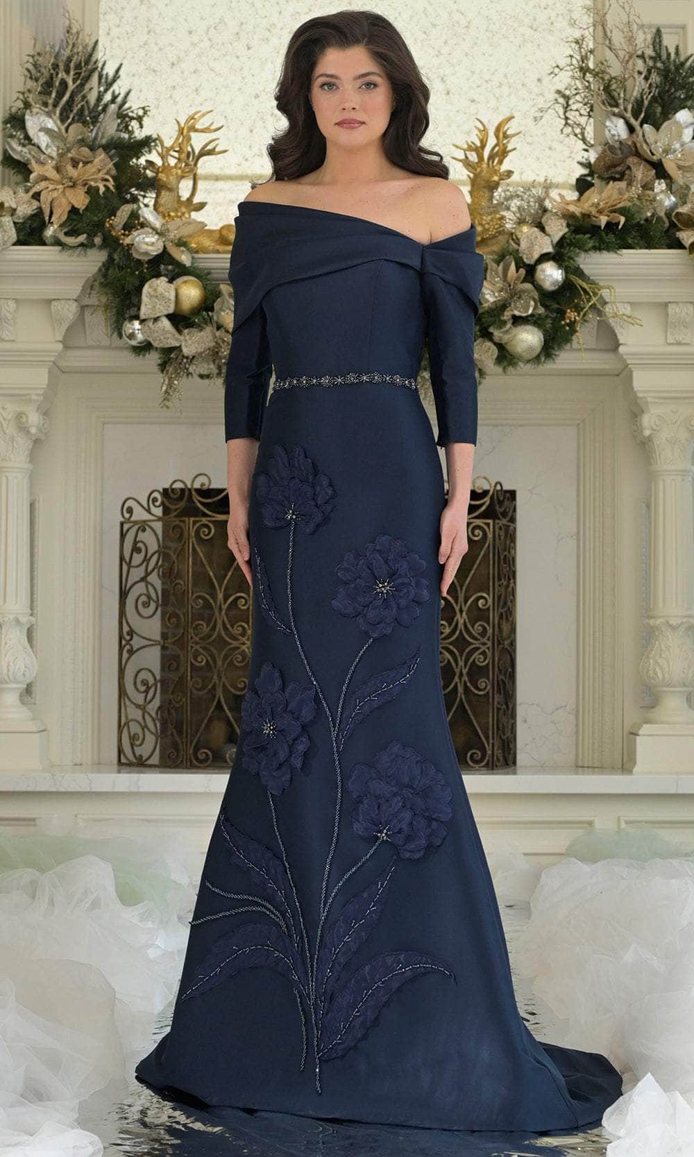 Marsoni by Colors MV1374 - Quarter Sleeve Gown with Floral Accents Mother of the Bride Dresses