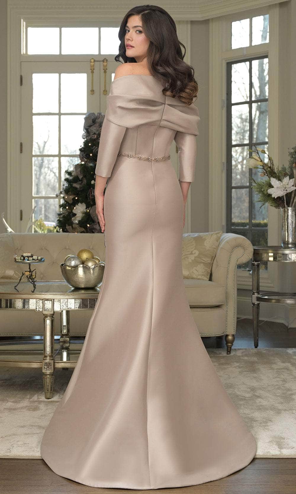 Marsoni by Colors MV1374 - Quarter Sleeve Gown with Floral Accents Mother of the Bride Dresses