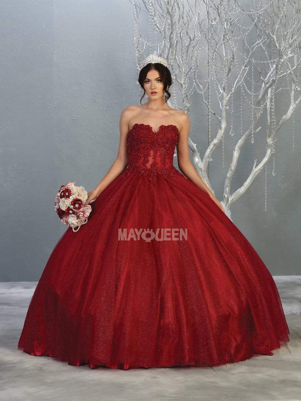 May Queen - LK141 Strapless Sweetheart Corset Bodice Ballgown Quinceanera Dresses 4 / Burgundy
