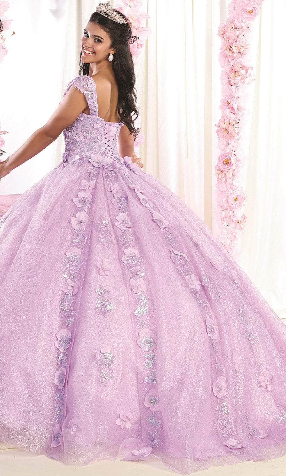 May Queen LK171 - Wide Strap Floral Glitter Ballgown Ball Gowns