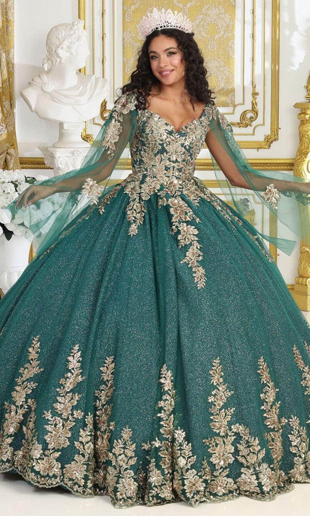 May Queen LK221 - Cape Sleeve Applique Ballgown Quinceanera Dresses 4 / Hunter Green