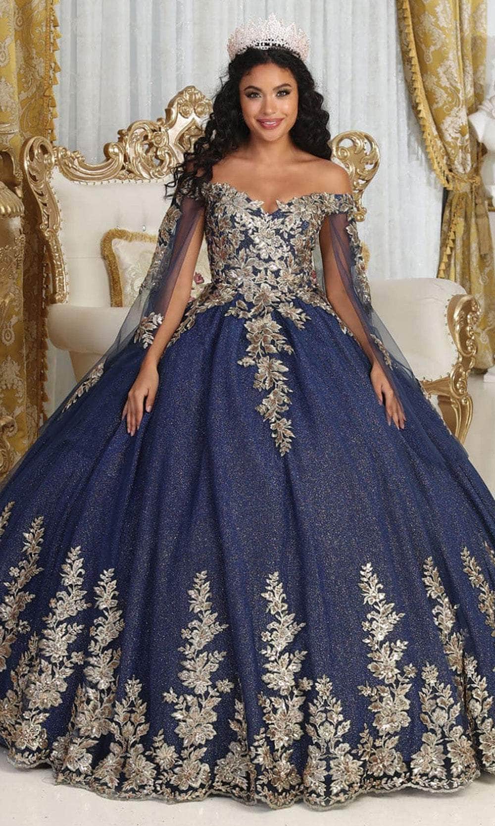 May Queen LK221 - Cape Sleeve Applique Ballgown Quinceanera Dresses 4 / Navy