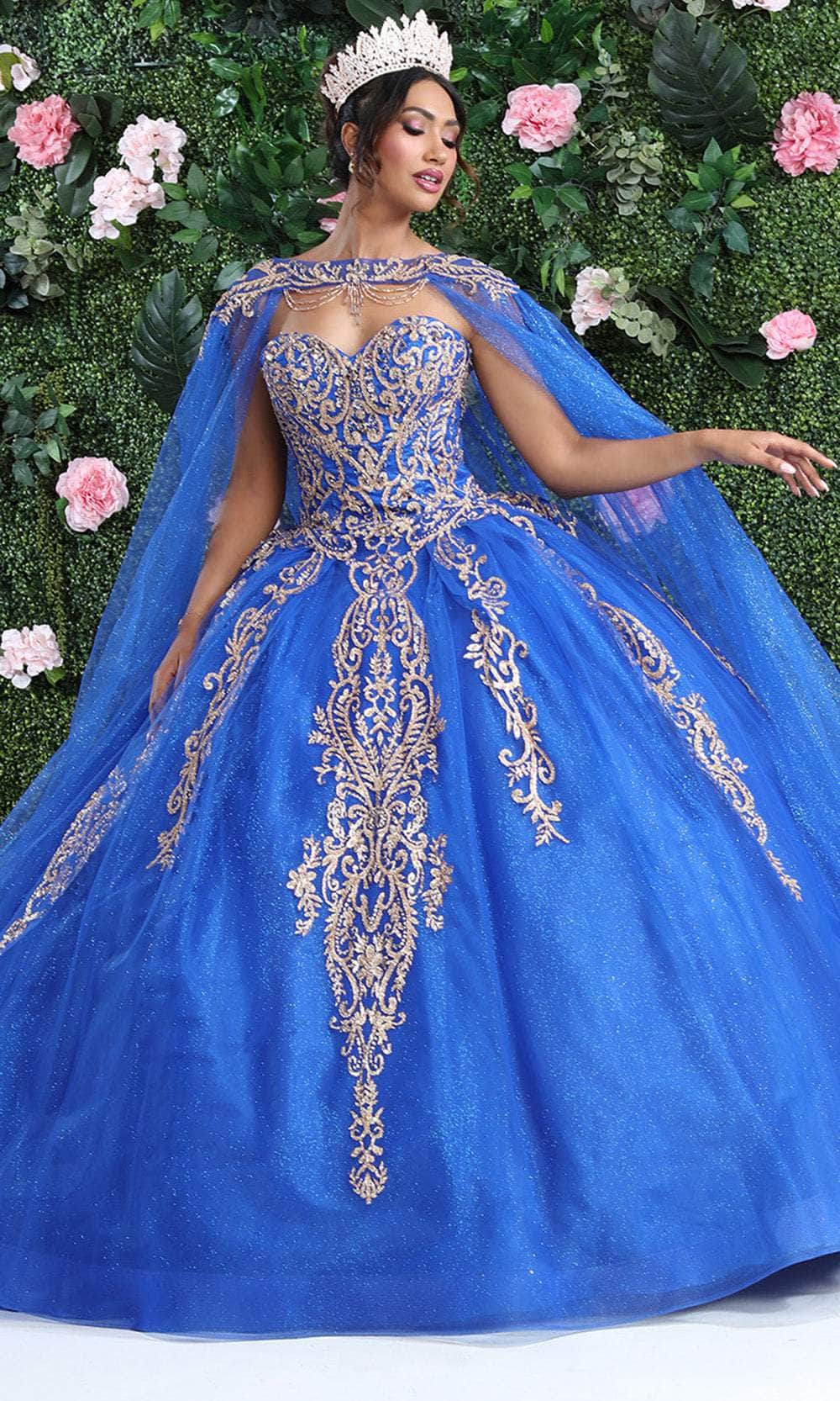 blue quince dress with cape Bell Sleeve Cape Quinceanera Dress by House of Wu 26057 24 / Royal