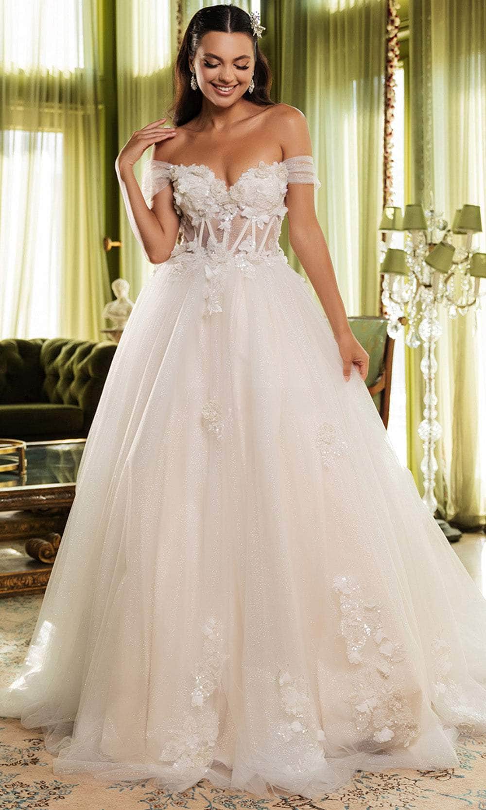 May Queen LK244 - 3D Floral Corset Ballgown Wedding Dresses
