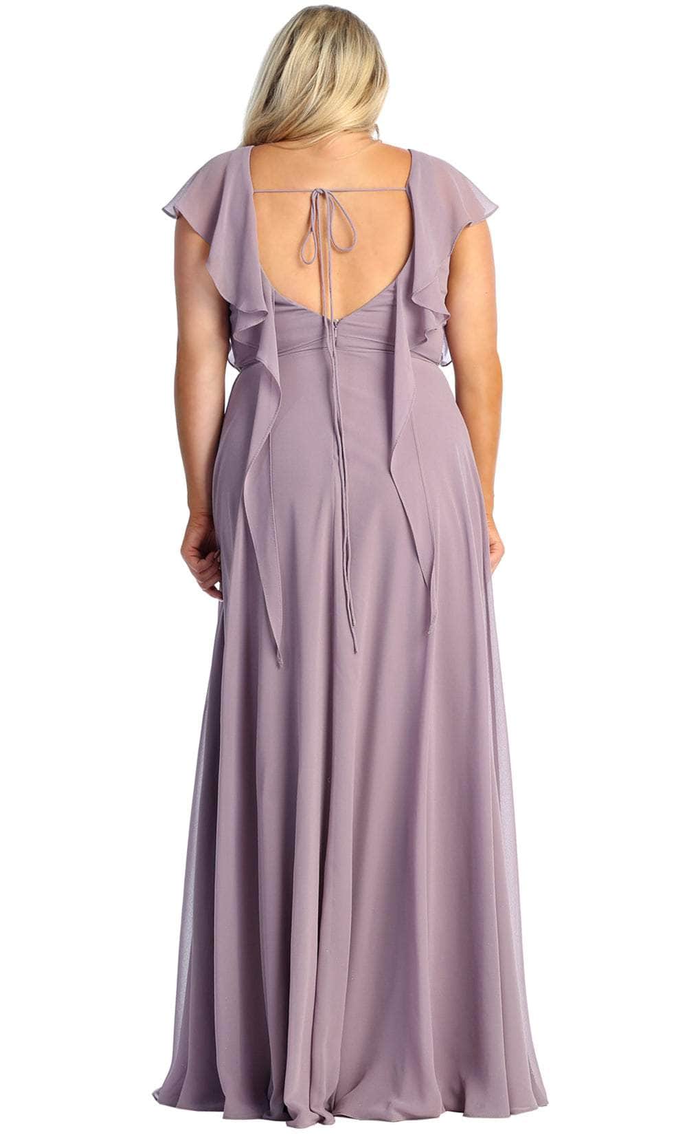 May Queen MQ1917 - Flutter Sleeve A-Line Prom Gown Evening Dresses