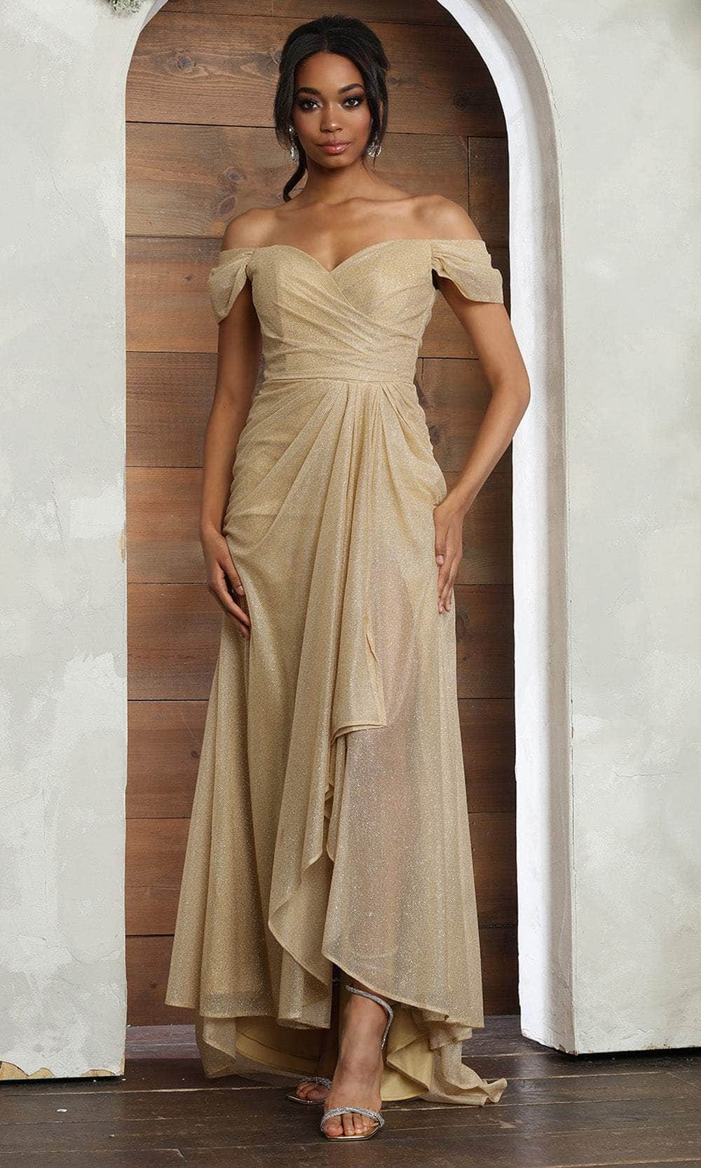 May Queen MQ2063 - Cap Sleeve Ruched Prom Gown Prom Dresses 4 / Gold