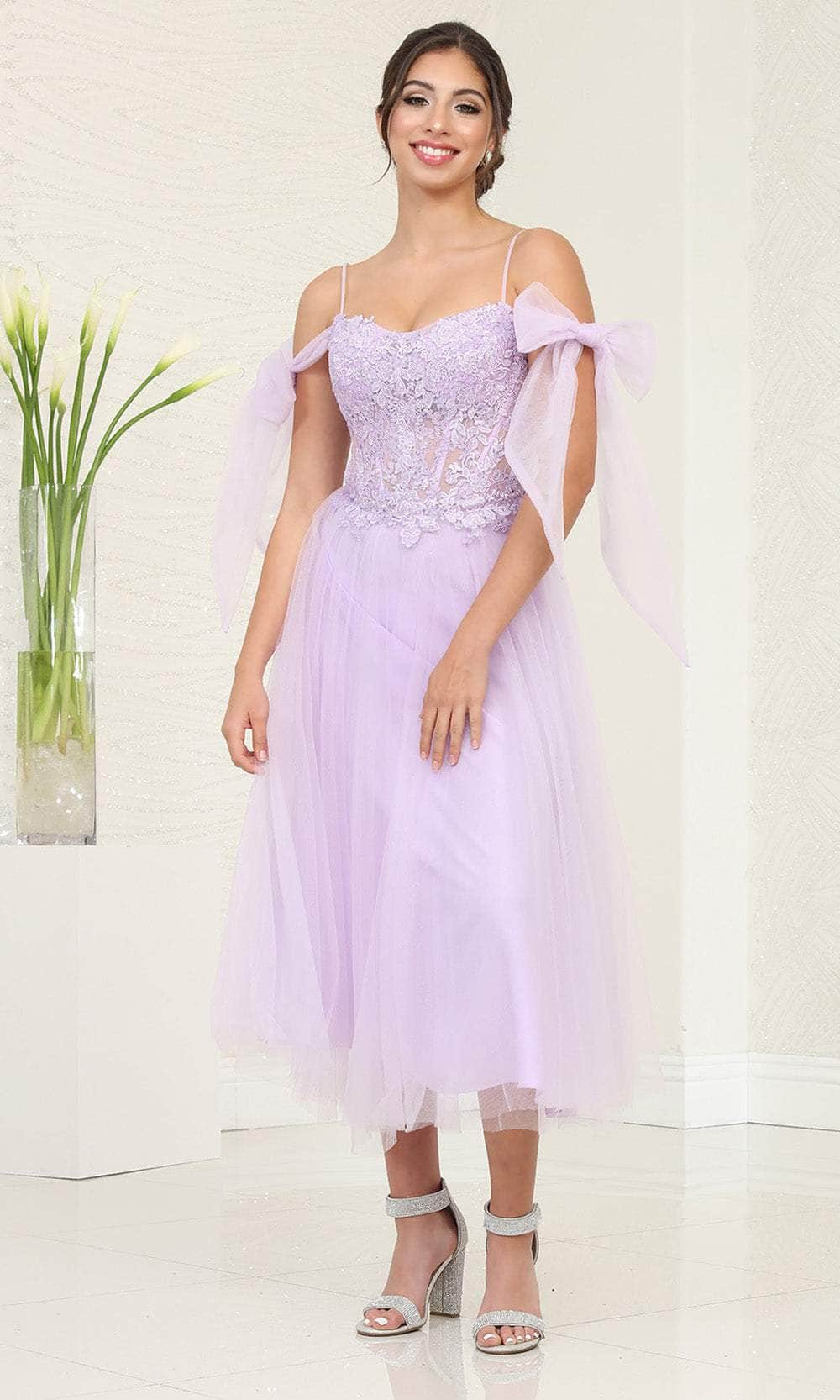 May Queen MQ2089 - Floral Appliqued A-Line Prom Dress Prom Dresses