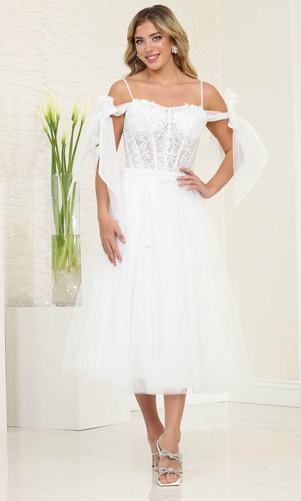 May Queen MQ2089 - Floral Appliqued A-Line Prom Dress Prom Dresses