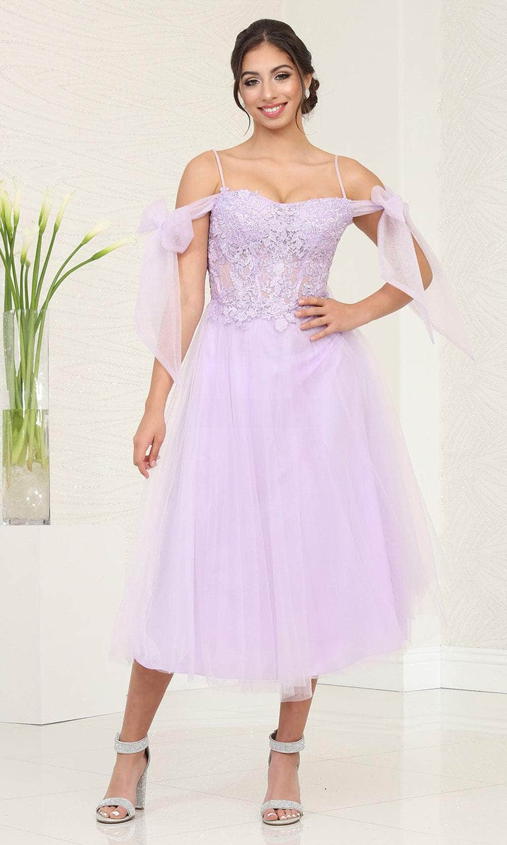 May Queen MQ2089 - Floral Appliqued A-Line Prom Dress Prom Dresses 4 / Lilac