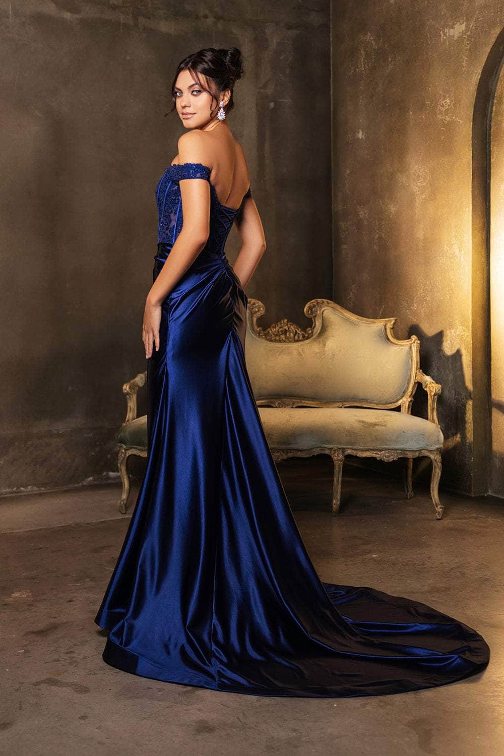 May Queen MQ2146B - Beaded Lace Straight Neckline Dress Prom Dresses