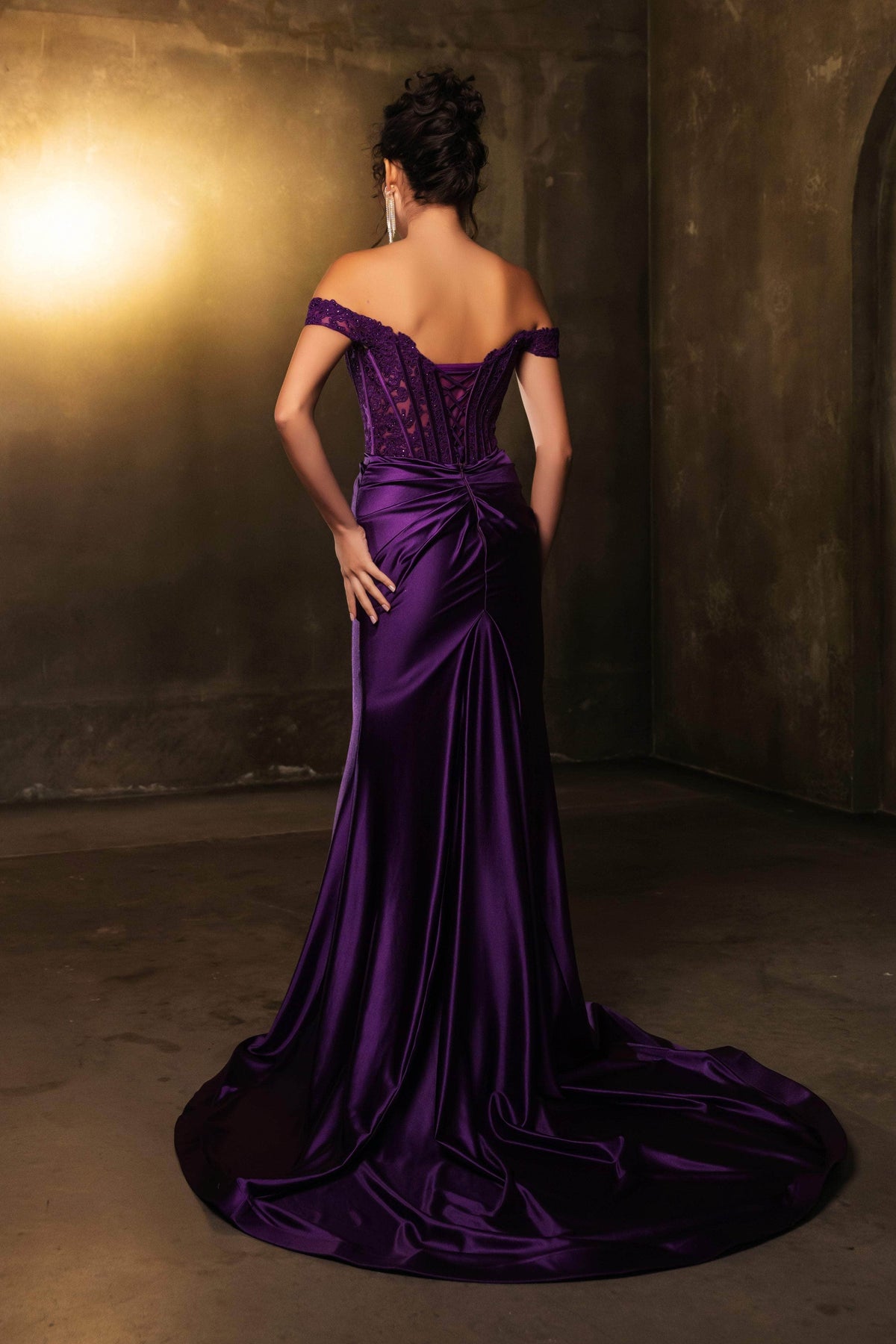 May Queen MQ2146B - Beaded Lace Straight Neckline Dress Prom Dresses