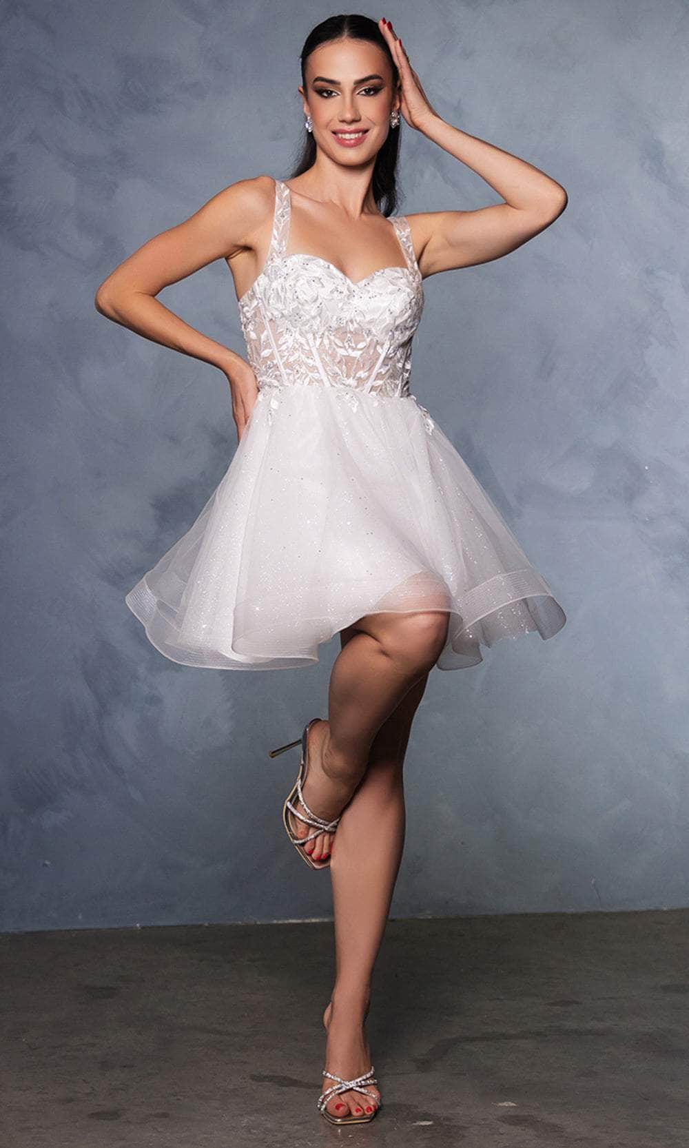 May Queen MQ2149 - Glitter Illusion Cocktail Dress Homecoming Dresses 2 /  Ivory