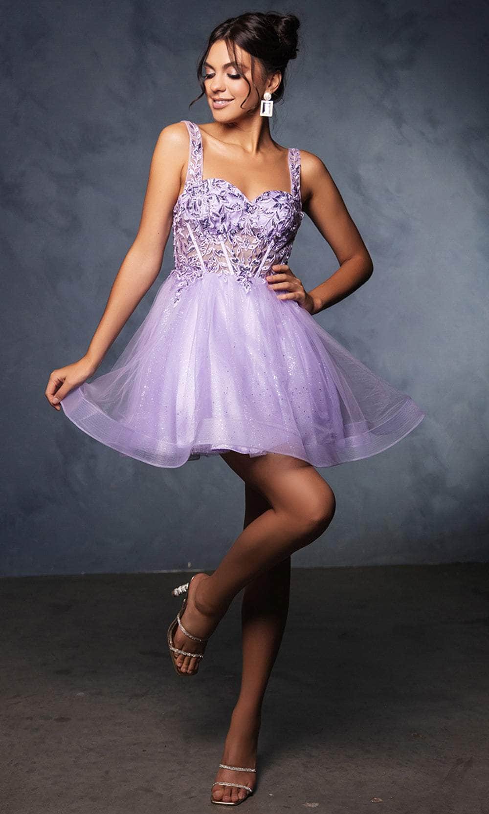 May Queen MQ2149 - Glitter Illusion Cocktail Dress Homecoming Dresses 2 /  Lilac