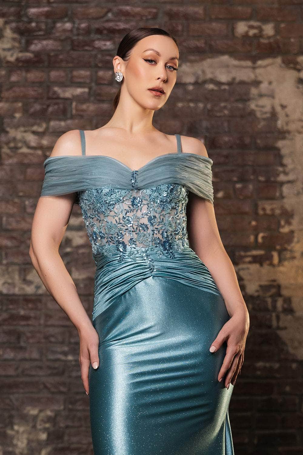 May Queen MQ2151 - Beaded Appliqued Cold Shoulder Dress Mother of the Bride Dresses