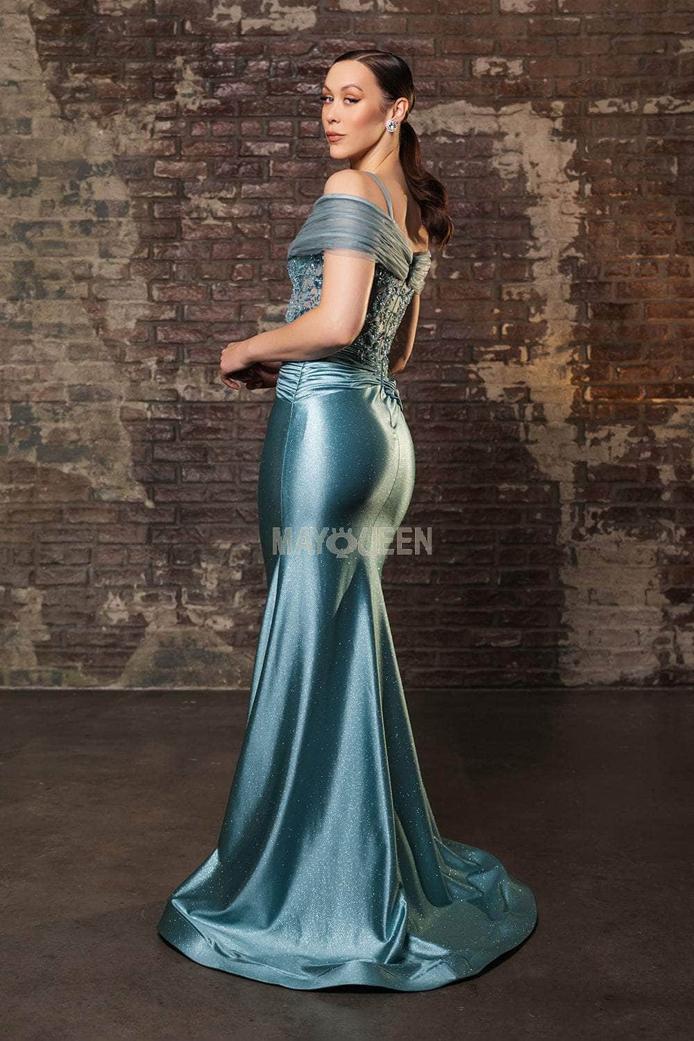 May Queen MQ2151 - Beaded Appliqued Cold Shoulder Dress Mother of the Bride Dresses