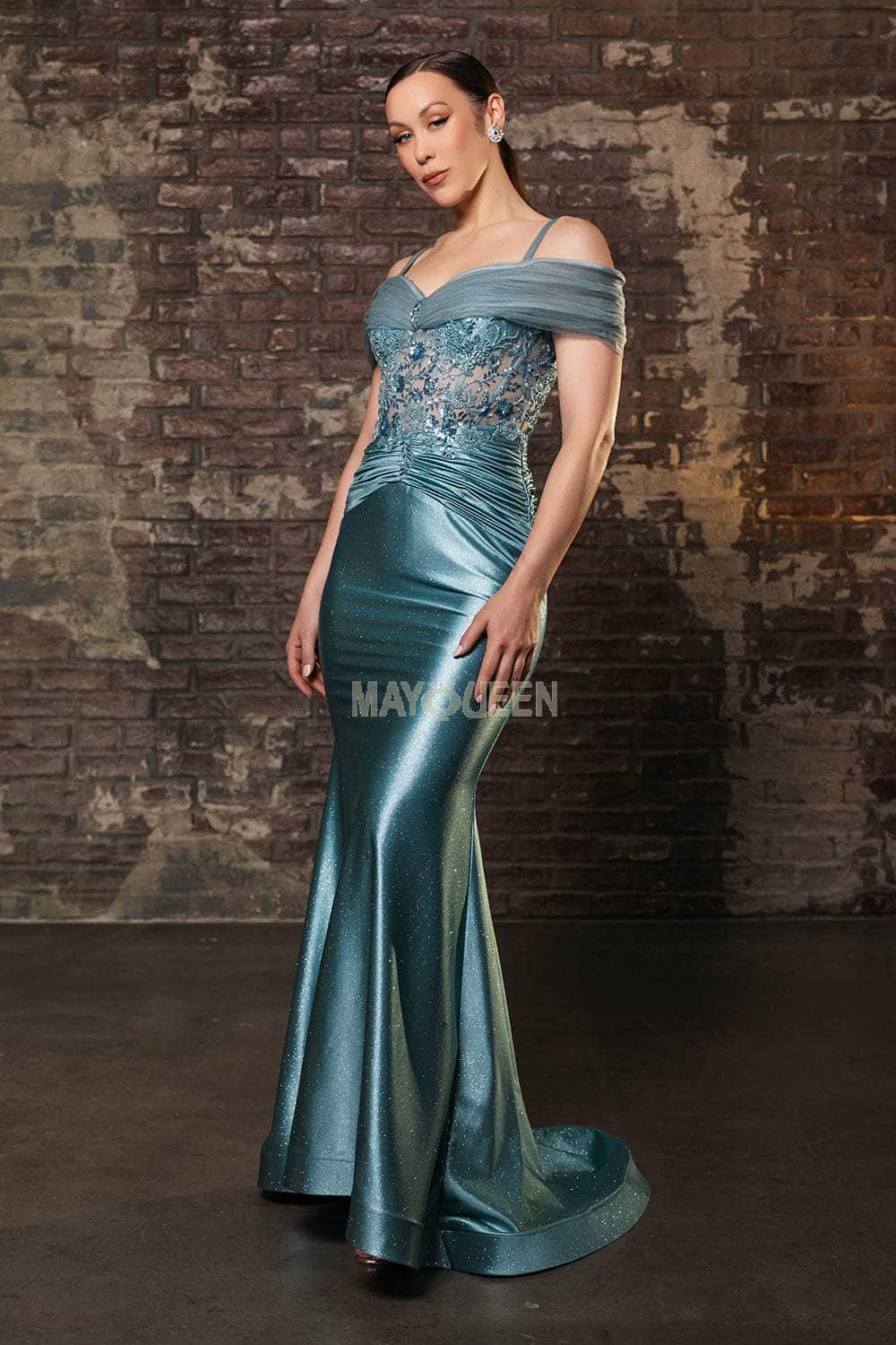 May Queen MQ2151 - Beaded Appliqued Cold Shoulder Dress Mother of the Bride Dresses 6 /  Seamist