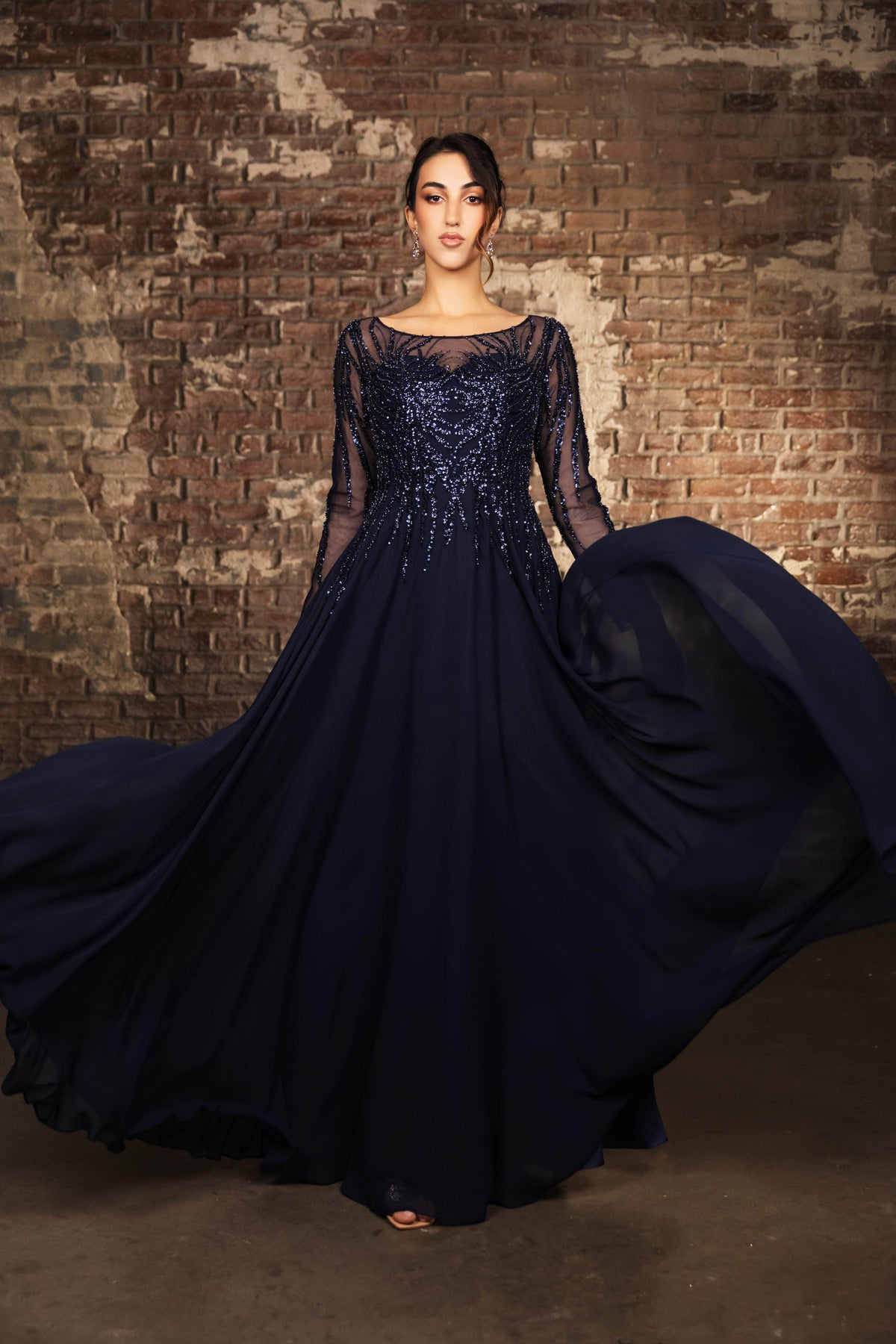 May Queen MQ2161 - Bateau Sequin Mesh Formal Dress Mother of the Bride Dresses S /  Navy
