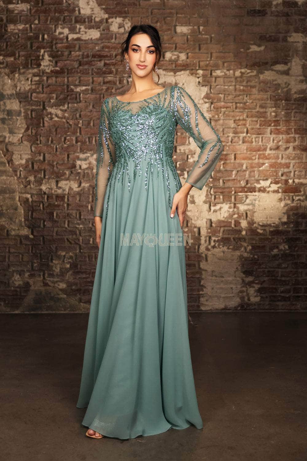 May Queen MQ2161 - Bateau Sequin Mesh Formal Dress Mother of the Bride Dresses S /  Sage