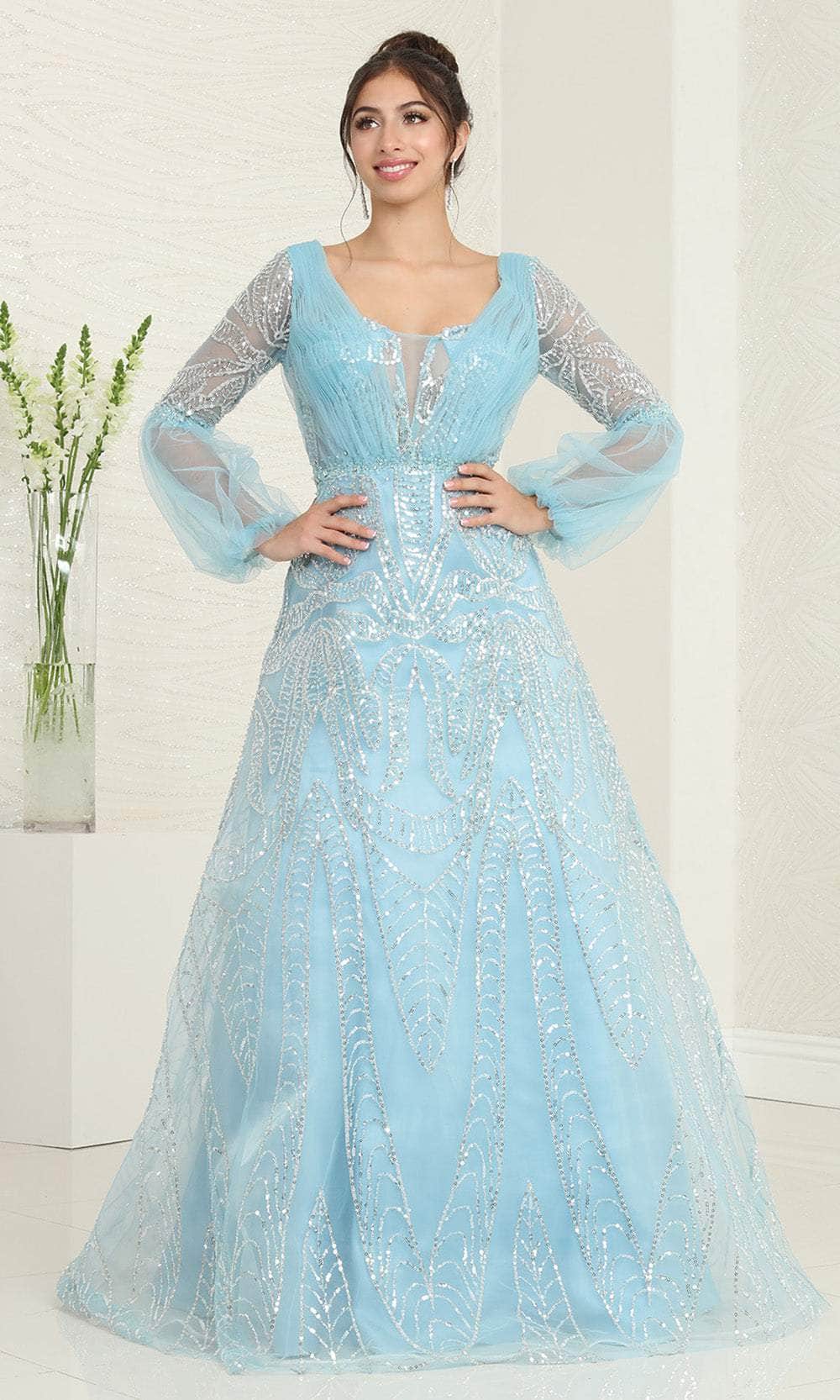 May Queen RQ8042 - Sequin Ornate A-Line Prom Gown Special Occasion Dresses