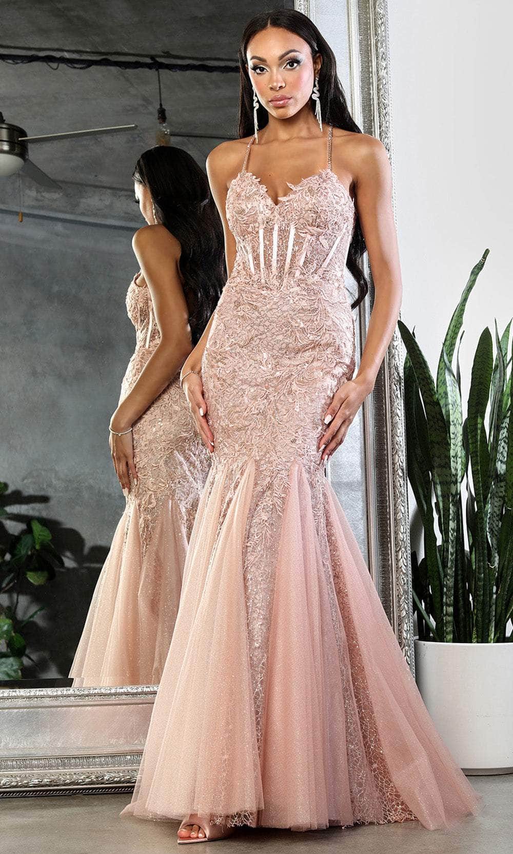 May Queen RQ8059 - Long Mermaid Dress - Spaghetti Strap, Sleeveless, Lace Applique, Sequin, Crisscross Open Back, Godets Accent, Sweep Train 8 / May Queen RQ8059 - Long Mermaid Dress - Spaghetti Strap, Sleeveless, Lace Applique, Sequin, Crisscross Open Back, Godets Accent, Sweep Train 8 /