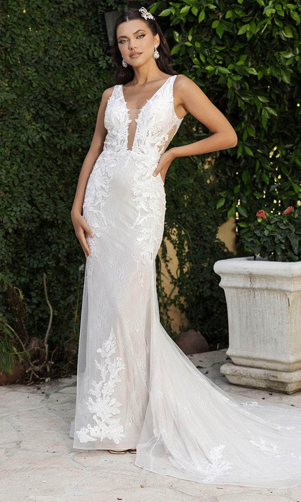 May Queen RQ8147 - Plunging Sleeveless Bridal Gown Wedding Dresses