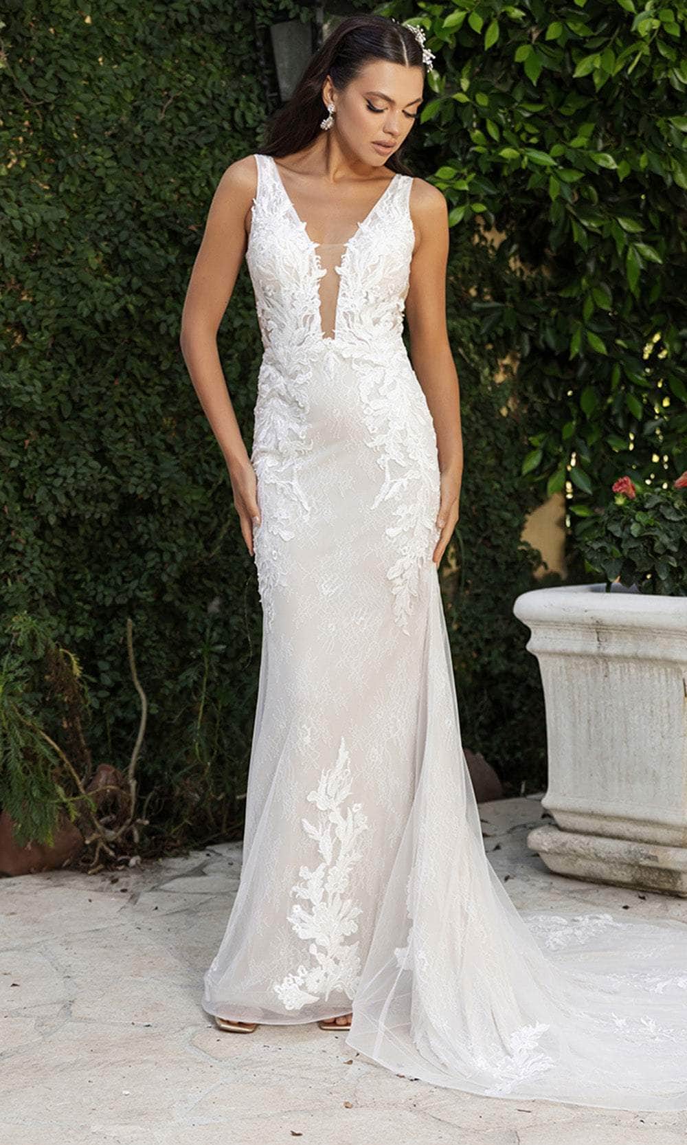 May Queen RQ8147 - Plunging Sleeveless Bridal Gown Wedding Dresses
