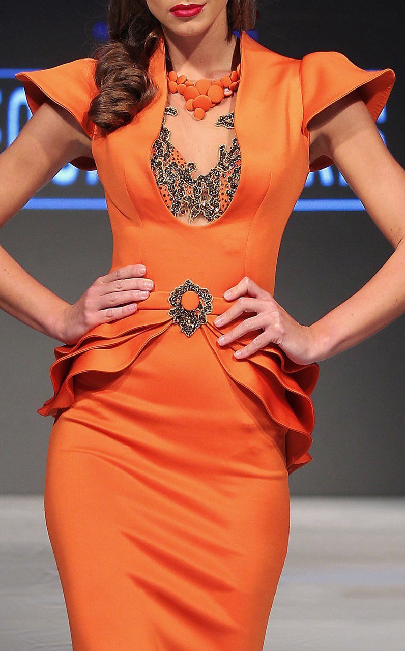 MNM Couture - 2295 Bell Cap Sleeve Peplum Sheath Gown Evening Dresses