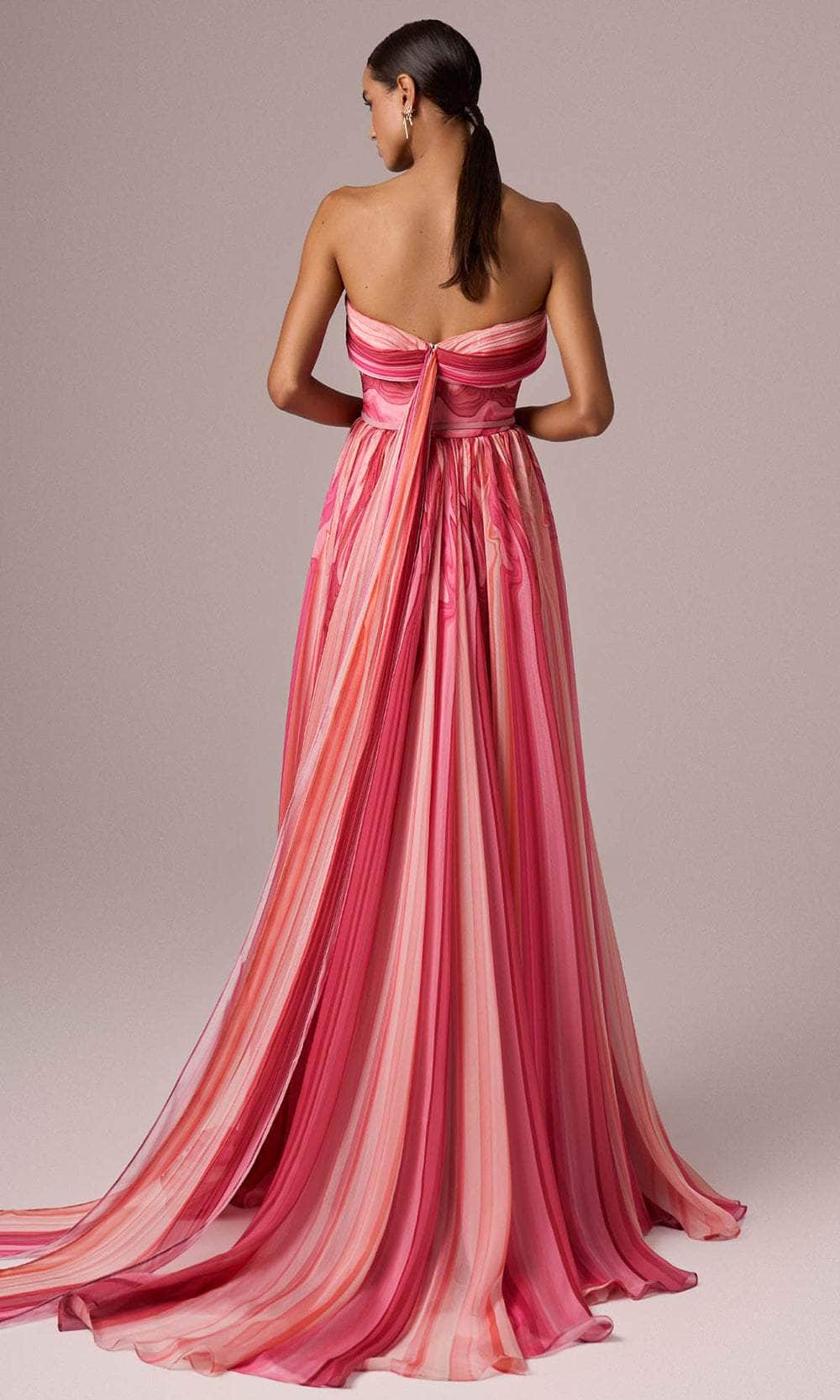 MNM Couture E0079 - Printed Straight Across Gown with Belt Evening Dresses