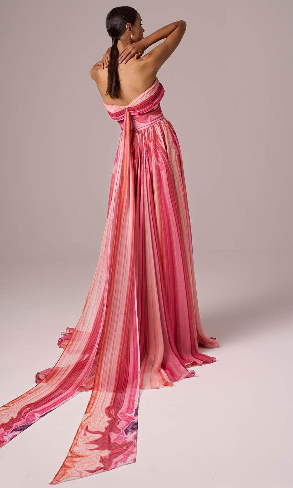 MNM Couture E0079 - Printed Straight Across Gown with Belt Evening Dresses