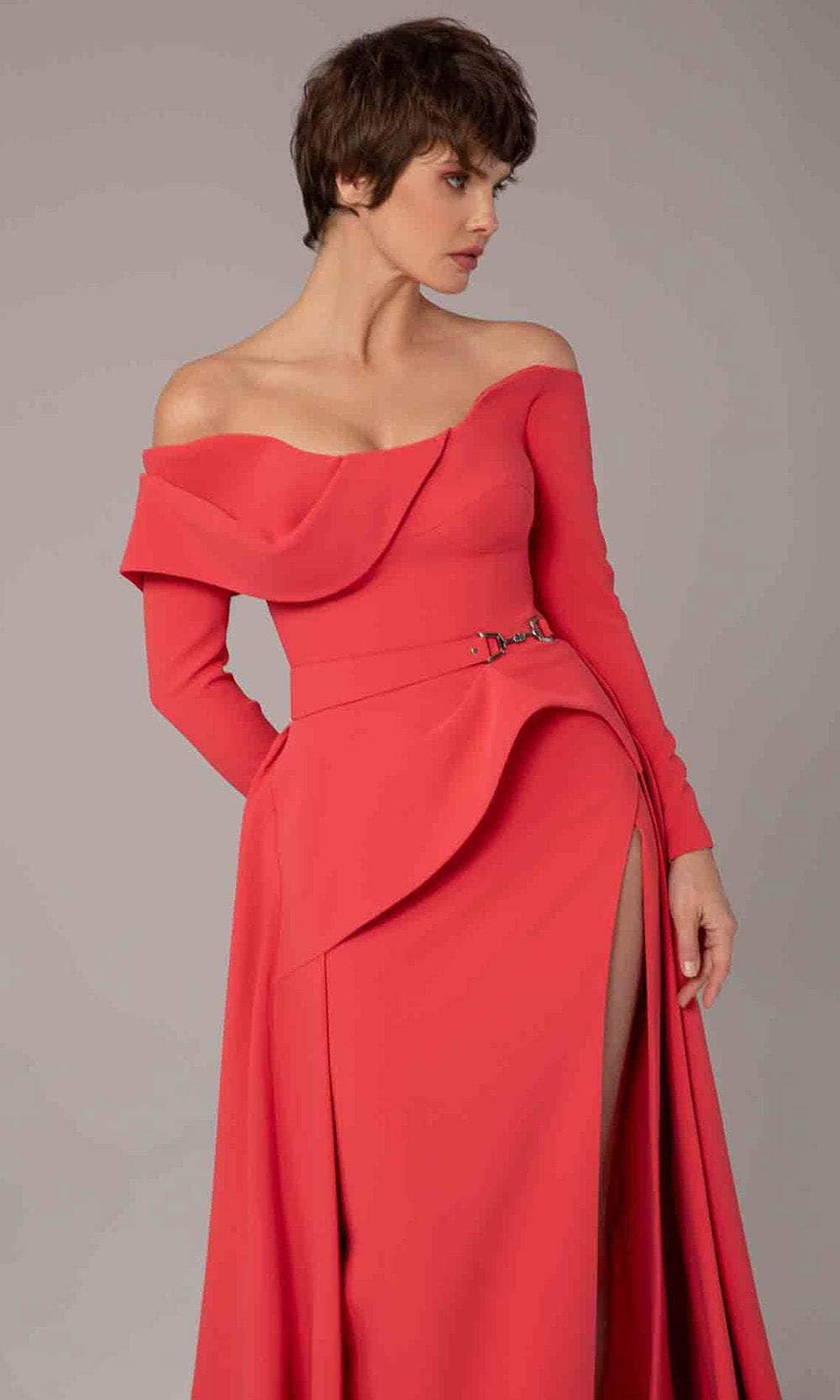 MNM Couture E0099 - Long Sleeve Overskirt Gown with Slit Mother of the Bride Dresses