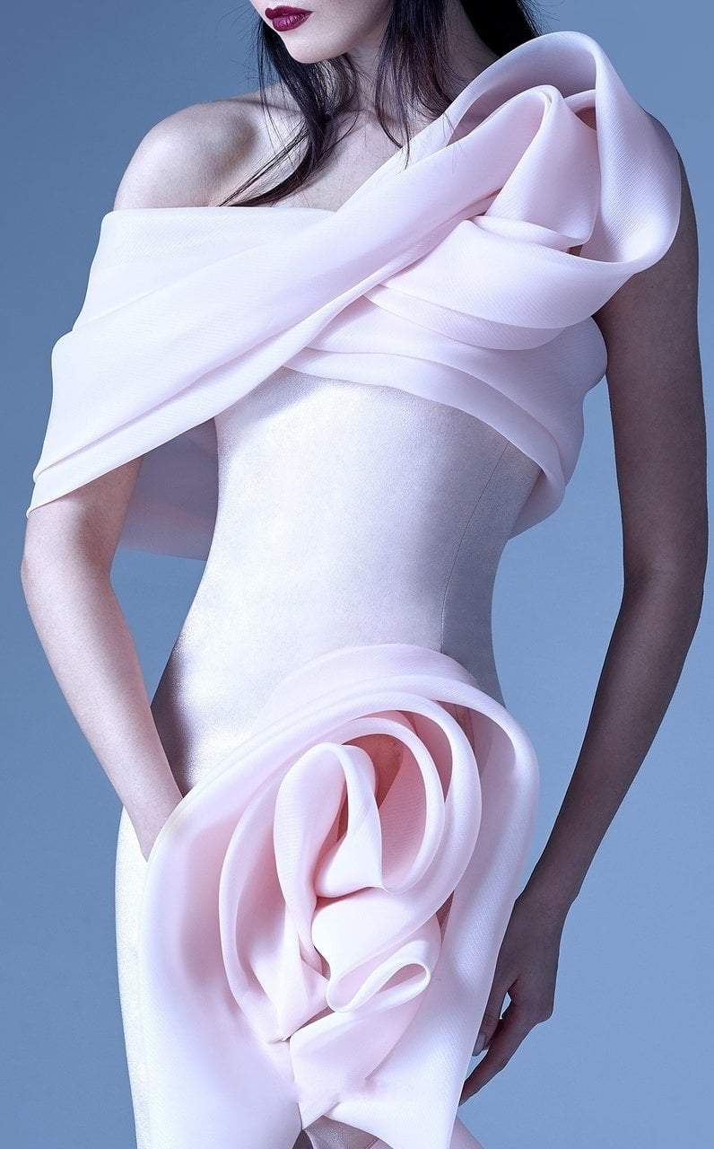 MNM Couture - G0935 One Shoulder 3D Floral Accent Fitted Gown w Slit Evening Dresses