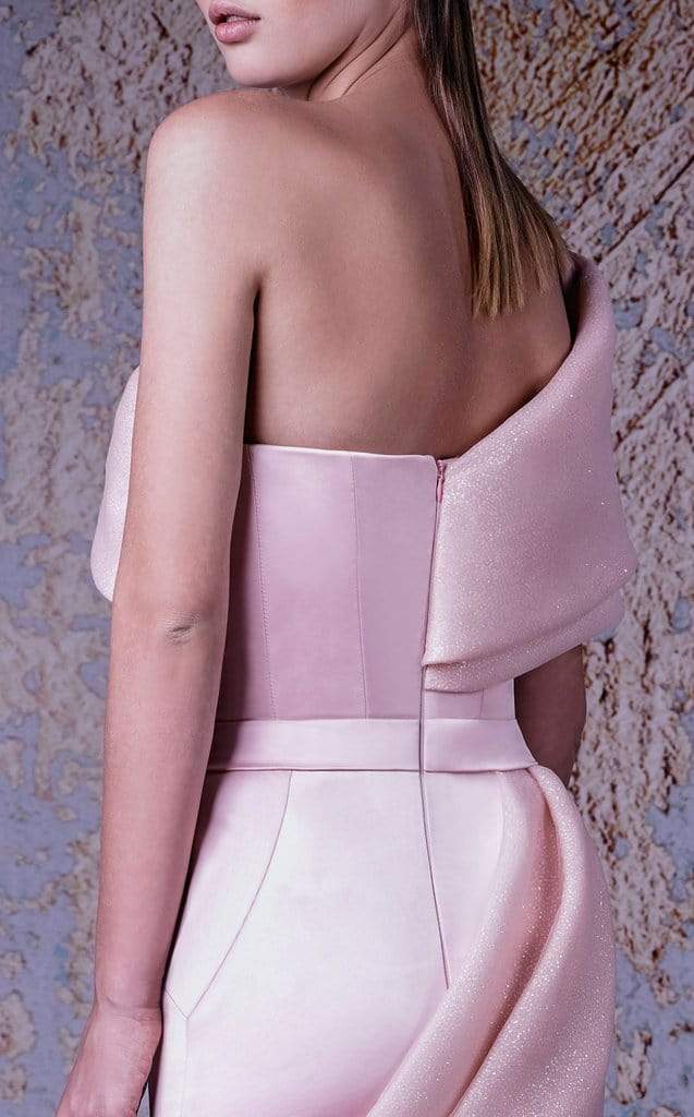 MNM COUTURE - G1038 One Off Shoulder Drape Accent Mermaid Gown Pageant Dresses