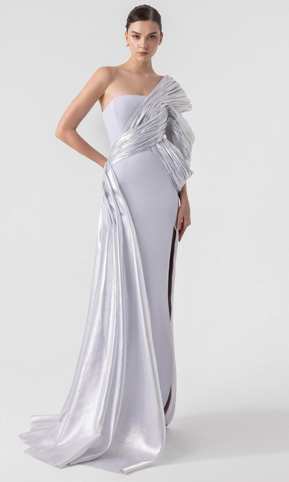 MNM Couture G1907 - Structured Sheath Gown with Slit Evening Dresses