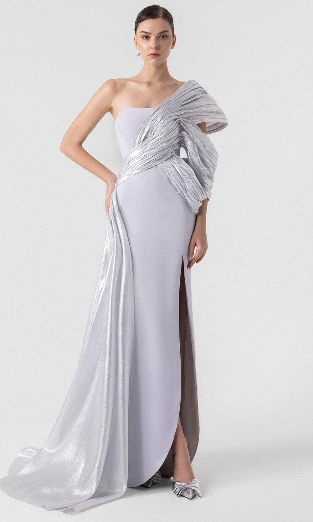 MNM Couture G1907 - Structured Sheath Gown with Slit Evening Dresses