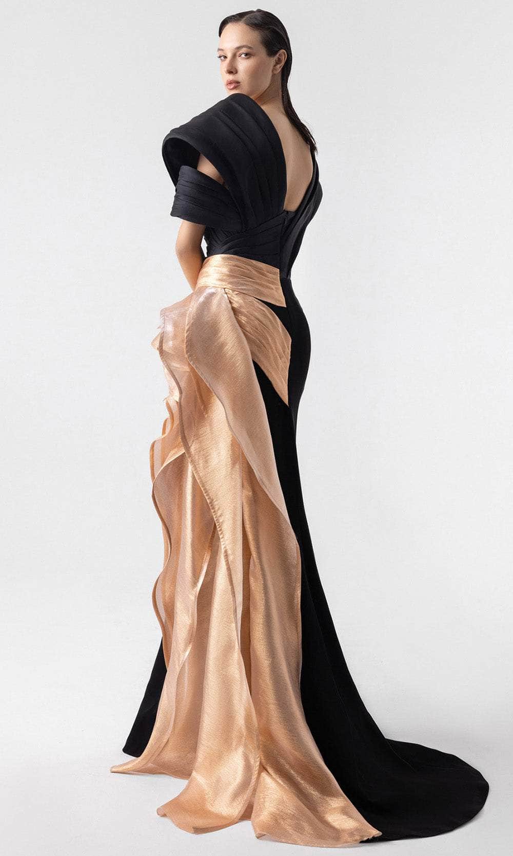 MNM Couture G1910 - Square Neck Lame Draped Evening Gown Formal Gowns